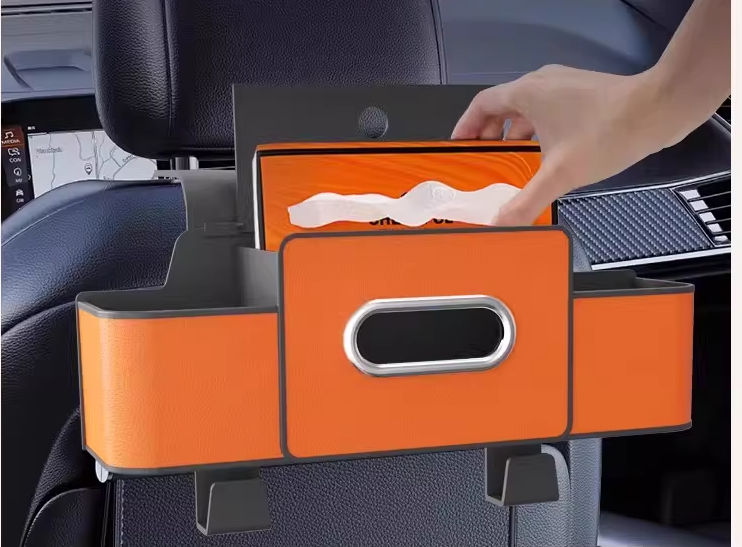 Multifunctional Car Seat Back Storage Box with Tissue Holder 2 Cup Holders & Bags Hooks Non-Woven Car Organizer for Tidy Backseat
