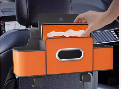 Multifunctional Car Seat Back Storage Box with Tissue Holder 2 Cup Holders & Bags Hooks Non-Woven Car Organizer for Tidy Backseat